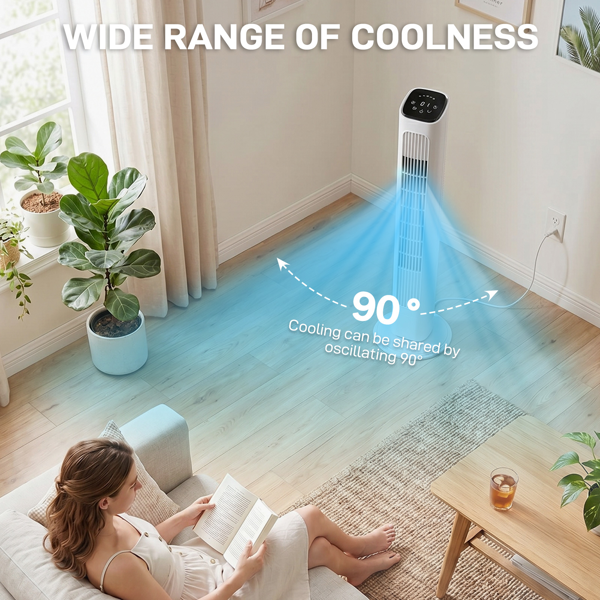 US Standard RTW-GR36 Tower Fan, 110V 45W, 36 Inch, Column Shape, White Plastic Body, Copper Motor, Touch & Remote Control, 3 Speeds, 3 Modes, Oscillating Function, 9-Hour Timer, For Home Use — foto 5