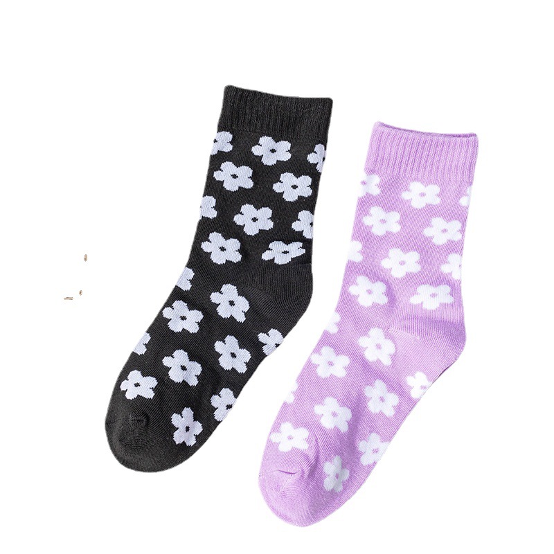 Older Girls' Student Socks, Small Flower Pattern Casual Sports Mid-calf Socks, Comfortable Soft Versatile Short Socks, Factory Direct Sales