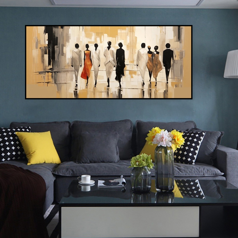 Abstract Modern People Landscape Oil Painting On Canvas Large Wall Art Walking In The Street Painting Minimalist Living Room Art