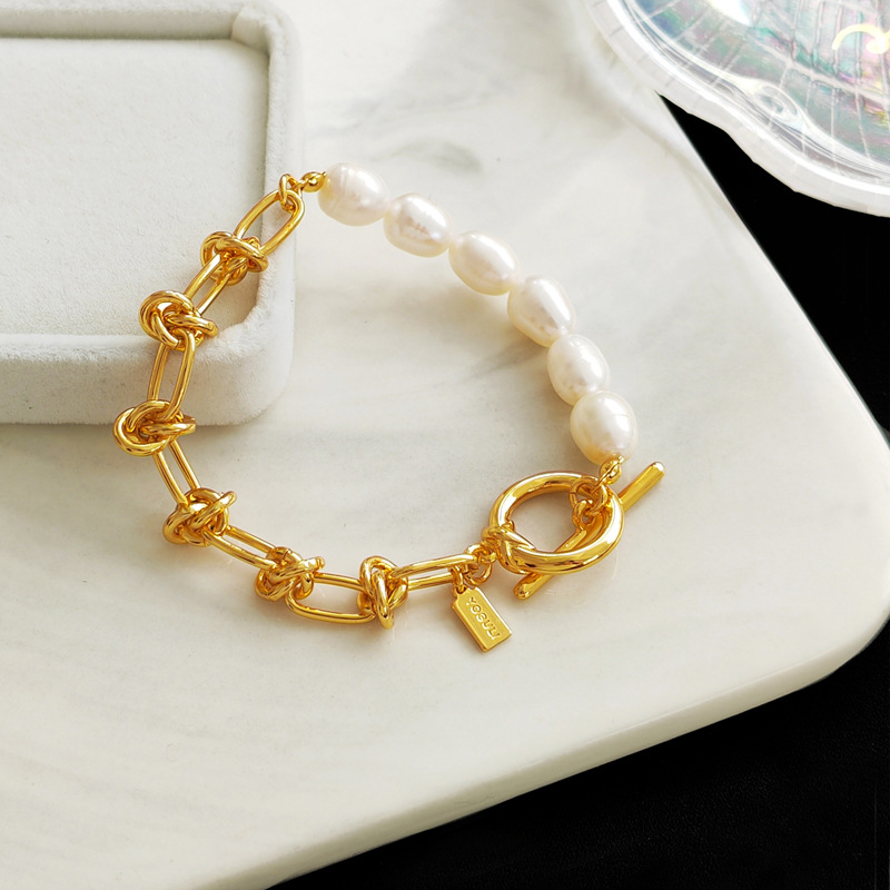 Retro Personality Creative Stitching Design Knotted Pearl Bracelet