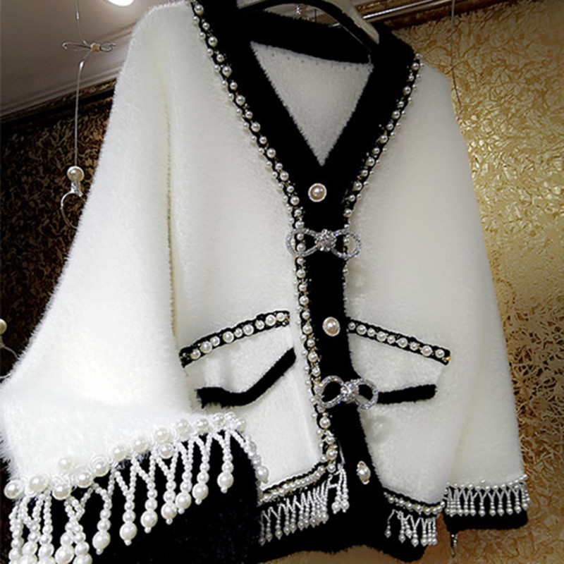 Women's Luxury Heavy Duty Beaded Pearl Fringe Coat