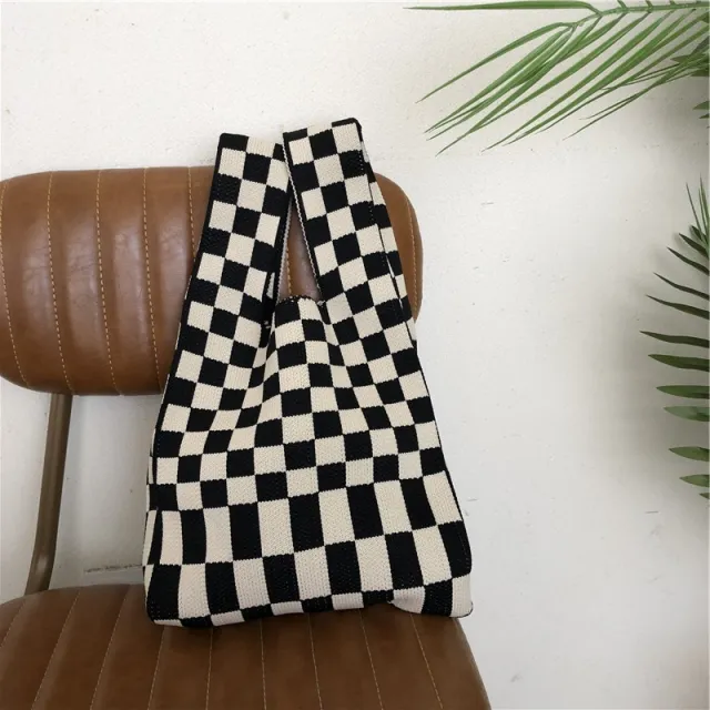 Checkerboard Wool Knit Woven One shoulder Armpit Bag - Shop at LoveMi