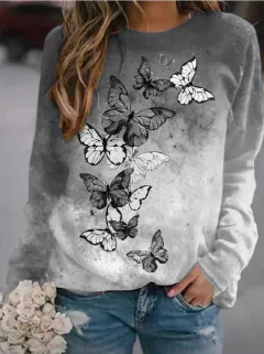 Flower Butterfly Round Neck Sweatshirt Female - Ph1M211112U-S - View 1