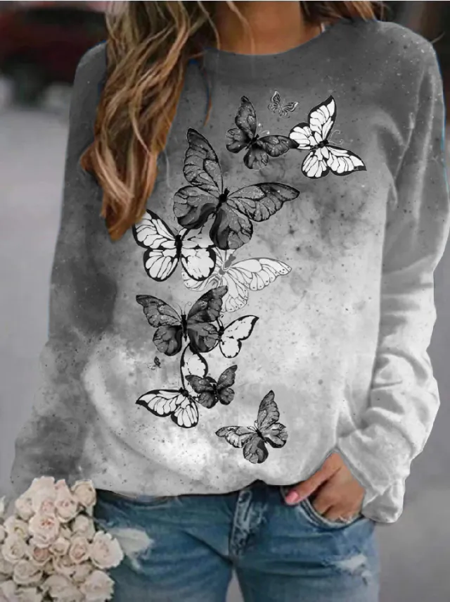 Flower Butterfly Round Neck Sweatshirt Female Ph1M211112U 5Xl - Shop at LoveMi