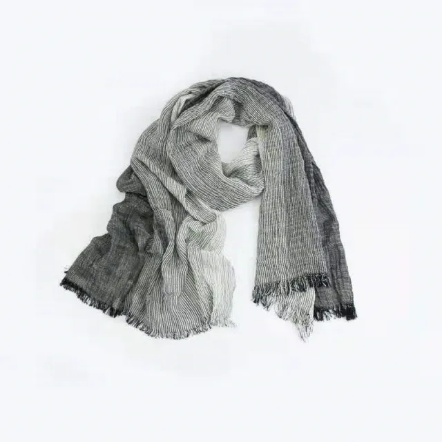 Cotton and linen stripes scarf Black - Shop at LoveMi