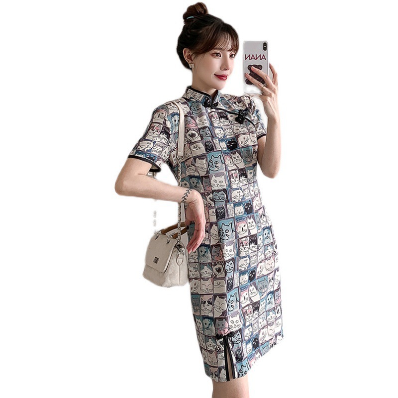 Short-Sleeve Cheongsam Day Dress, picture 2 of 7
