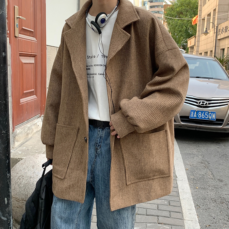 Men's Mid-length New Corduroy Wool Coat Design Sense