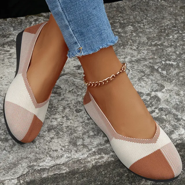 Fashion Colorblock Flats Shoes Flying Woven Breathable Cozy Loafers For Women Khaki - Shop at LoveMi