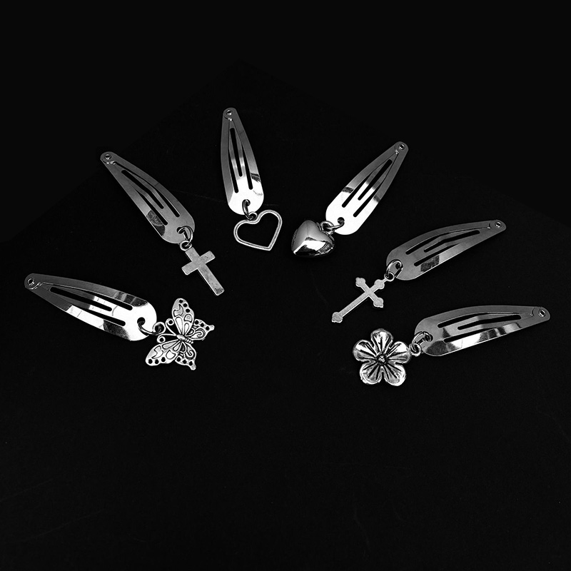 Silver Metal Edge Clip Cross Love Flower Chain Hairpin
