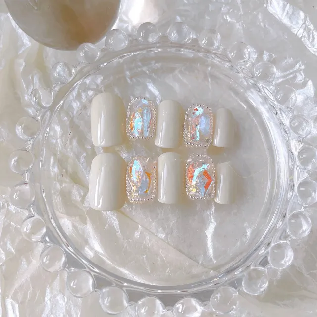 Removable Aurora Gem Nail Patch Short Square - Shop at LoveMi