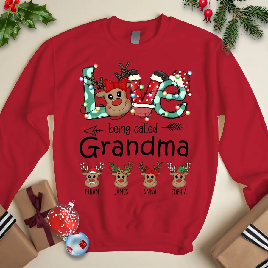 Personalized Love Is Called The Name Of Grandma Christmas Reindeer Grandchildren Sweatshirt
