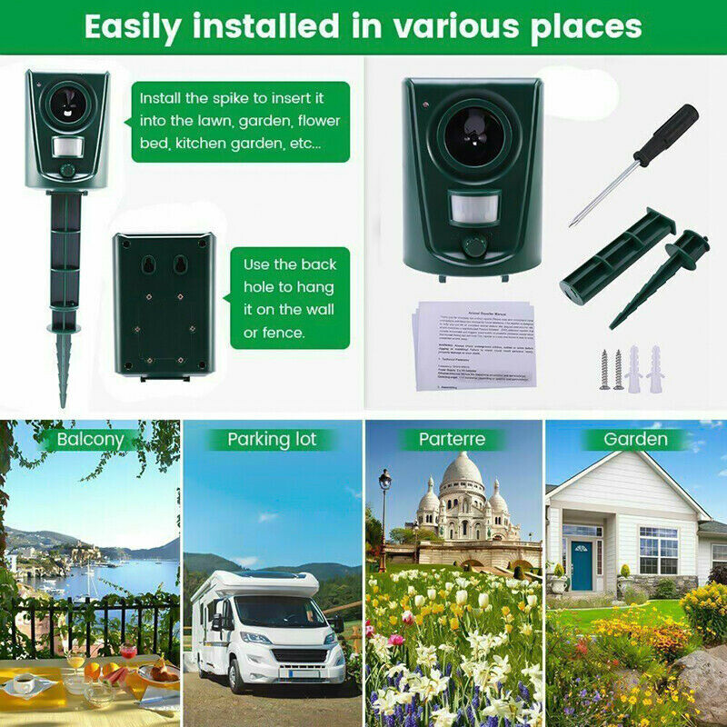 Battery Ultrasonic Garden Deterrent Repeller Animal Bird Cat Scarer Pest Dog