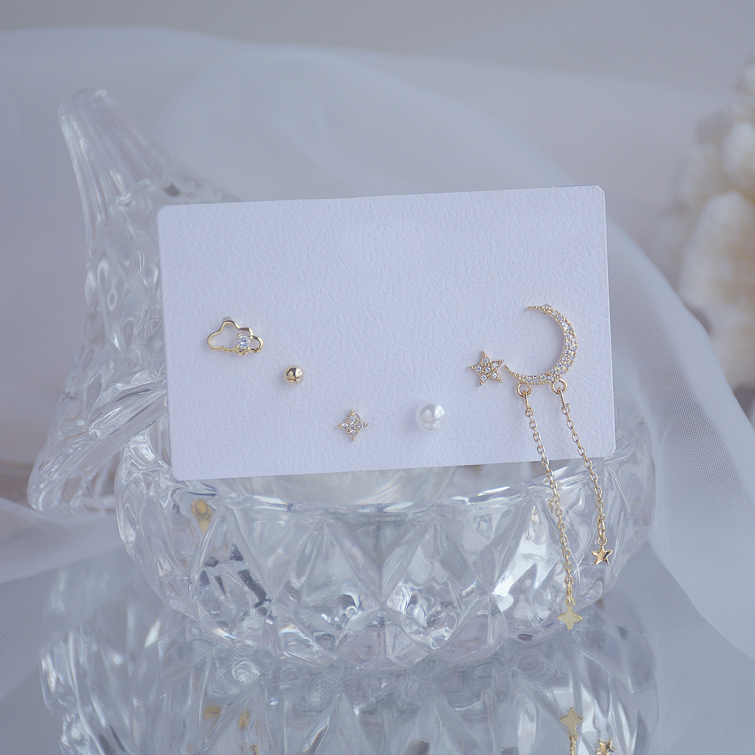 Water Drop Star Asymmetrical Earrings - Image 2 of 7