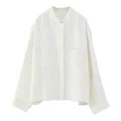 Retro Stand Collar Design Sense Of Minority Cotton And Linen Long Sleeve Shirt - White - View 1