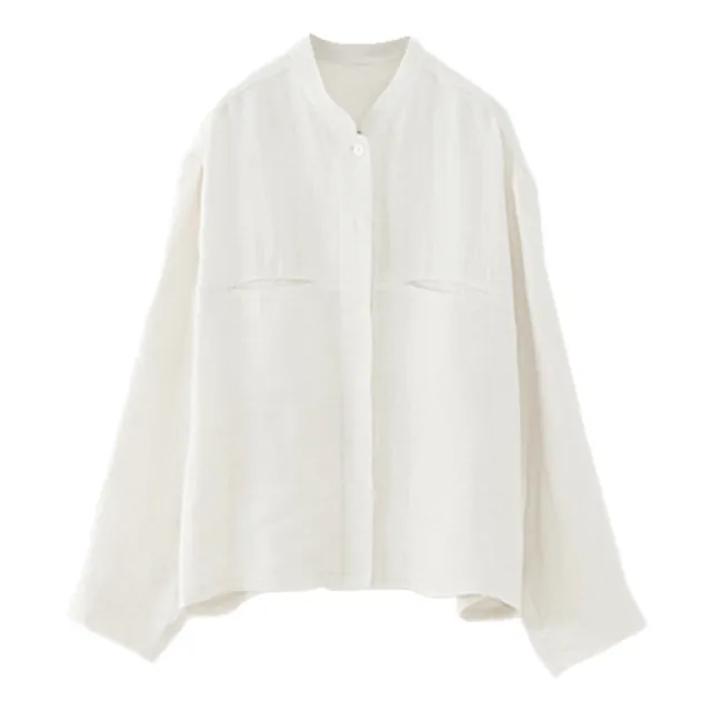 Retro Stand Collar Design Sense Of Minority Cotton And Linen Long Sleeve Shirt White - Shop at LoveMi