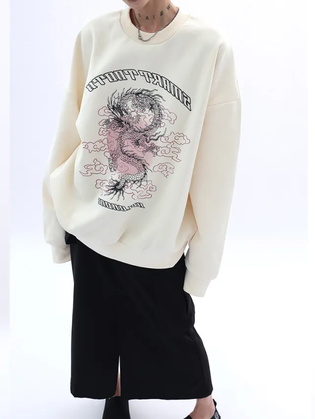 Women's Retro Print Sweatshirt Design Apricot - Shop at LoveMi