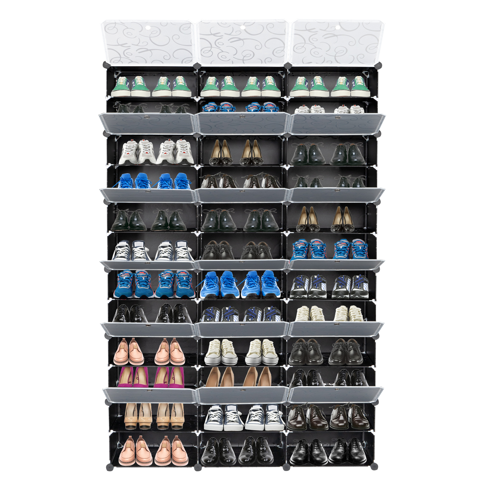 12-Tier Portable 72 Pair Shoe Rack Organizer 36 Grids Tower Shelf Storage Cabinet Stand Expandable For Heels, Boots, Slippers, Black - Image 3