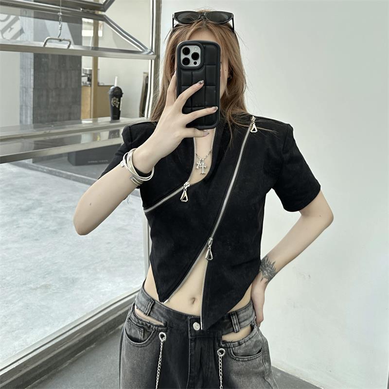 Women's Chain Double Zipper Short Top