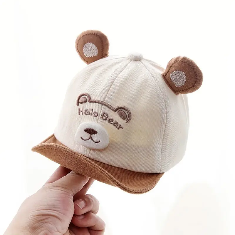 New 0-3-year-old Baby HelloBear Three-dimensional Bear-shaped Soft-brimmed Pure Cotton Sunshade Baseball Cap For Outdoor Shopping And Playing