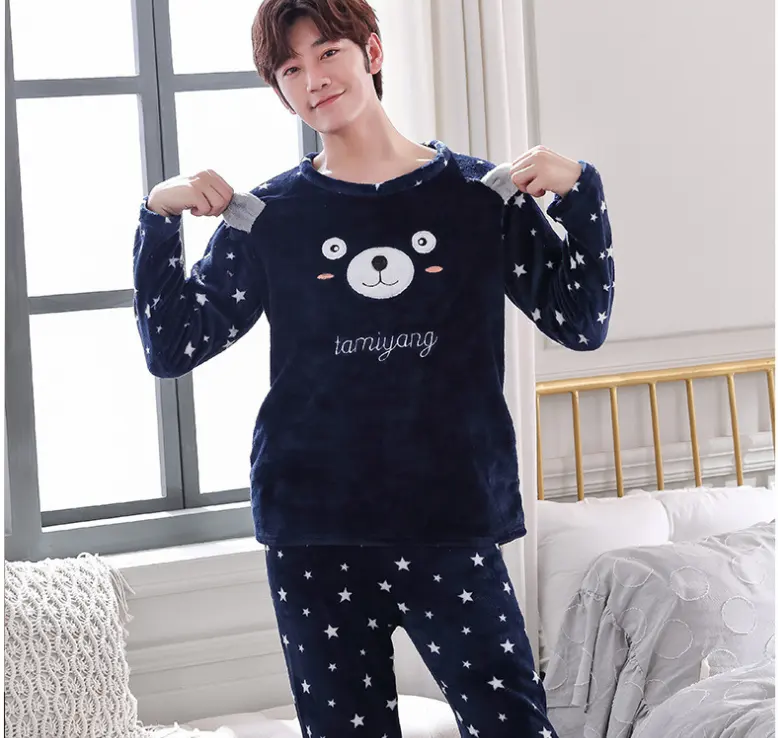 Coral Velvet Thickened Plus Cartoon Men's Pajamas