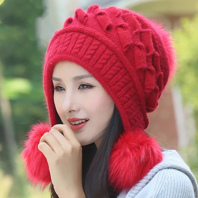Women's Winter Thick All match Cute Fur Ball Wool Dark Red - Shop at LoveMi