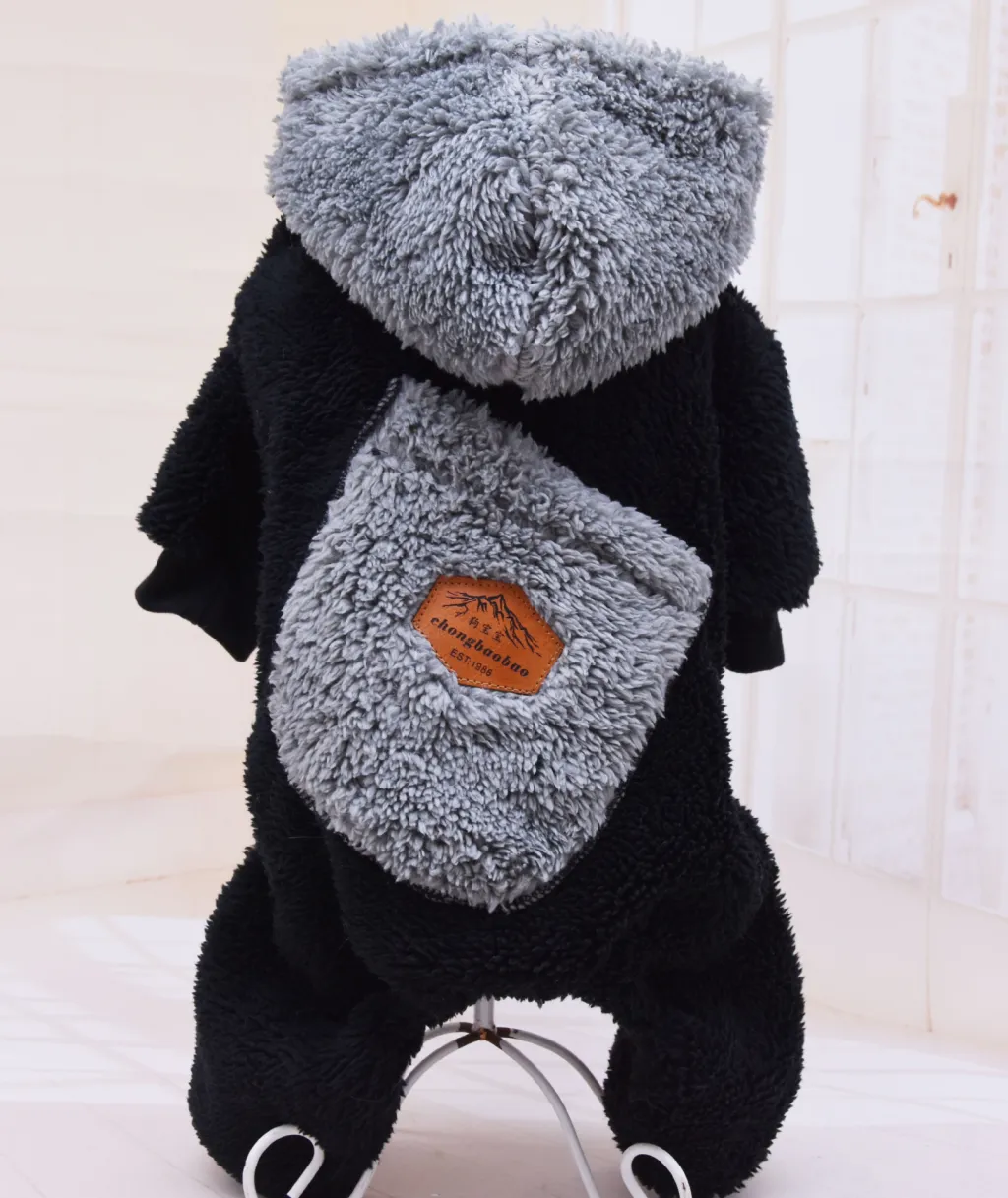 Plush Cotton Thickened Dog Clothes Cat Feet Casual Four Legged Clothes - Gray