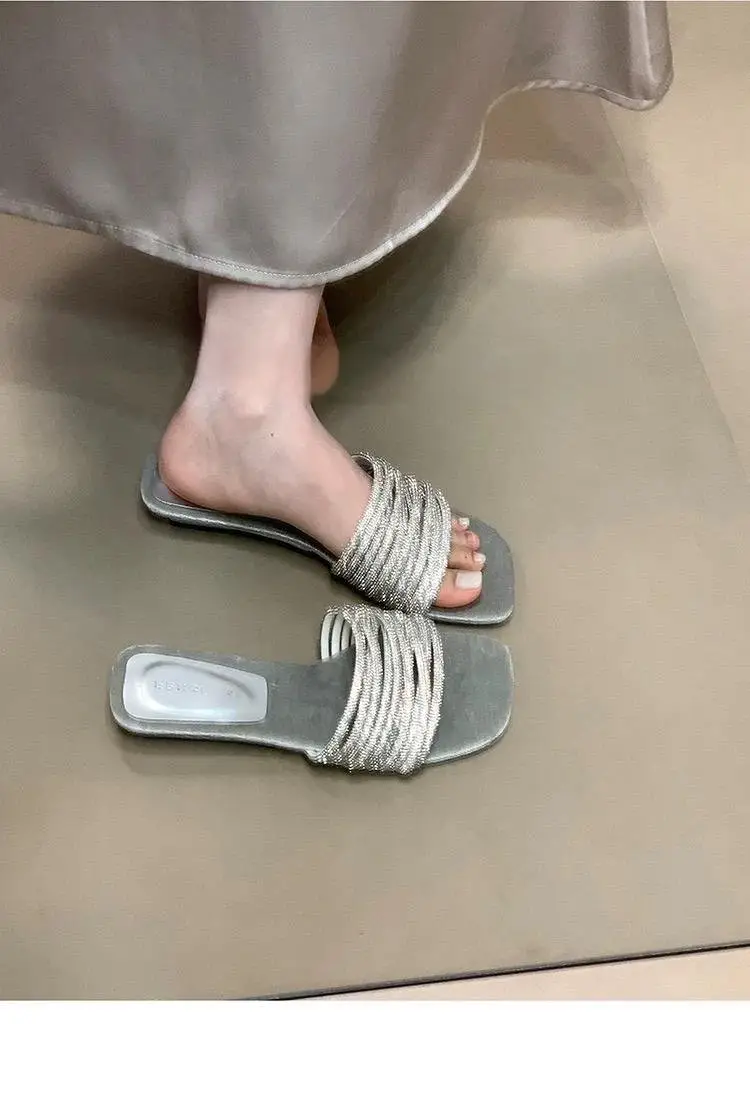 Women Rhinestone One Strap Slides, Fairy Style