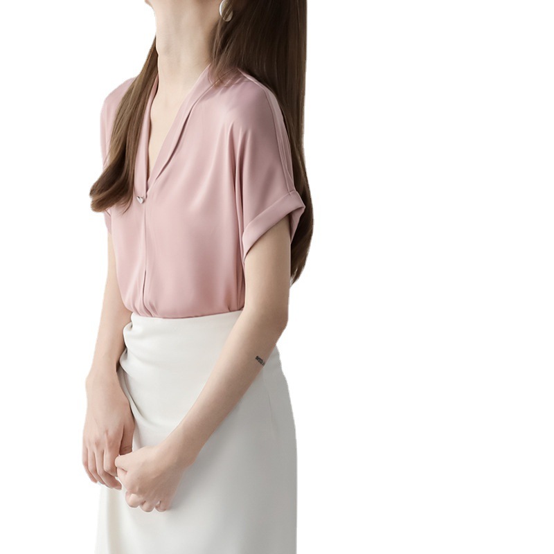Thin V-neck Bat Sleeve Short-sleeved Shirt