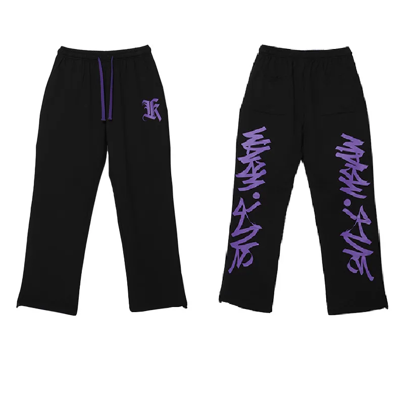 Women's Black Purple Drawstring Printed Jazz Sweatpants - Black