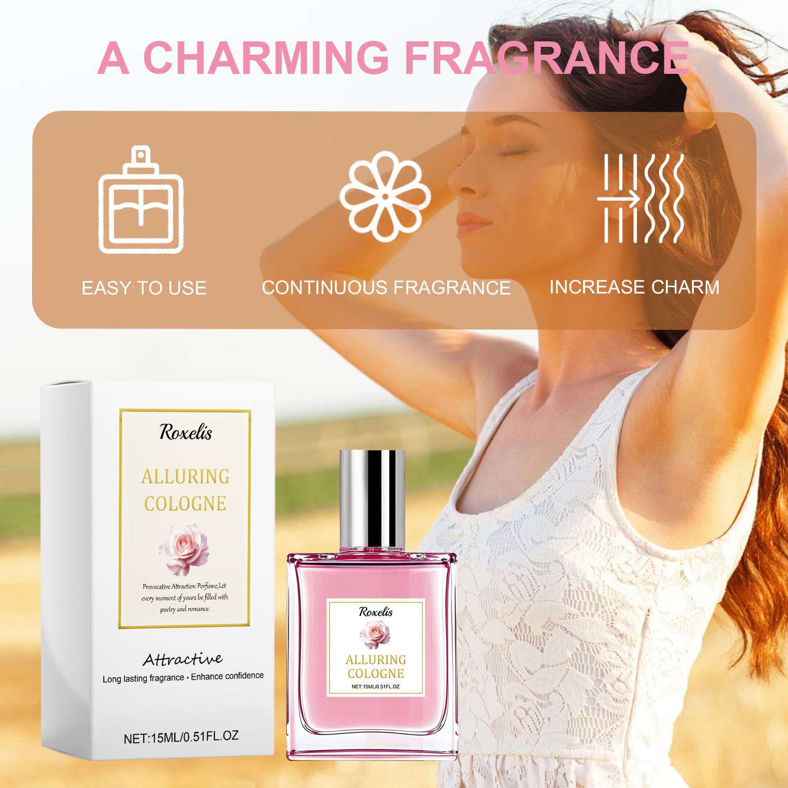 Rose warm floral perfume with long-lasting fragrance, 15ML. A blend of rose absolute, red currant & patchouli Rose is alluring, feminine, blushing, modern and playful. It delivers a light, refreshing way to fragrance. From Day to Night - Whether you're he