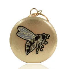 Flat Box Embroidered Beaded Bee Clutch Party Bag - Gold - View 1