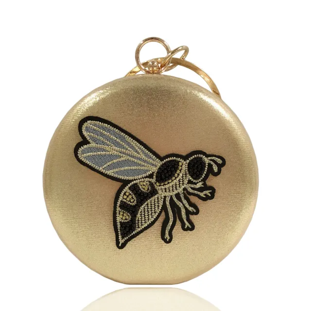 Flat Box Embroidered Beaded Bee Clutch Party Bag Gold - Shop at LoveMi