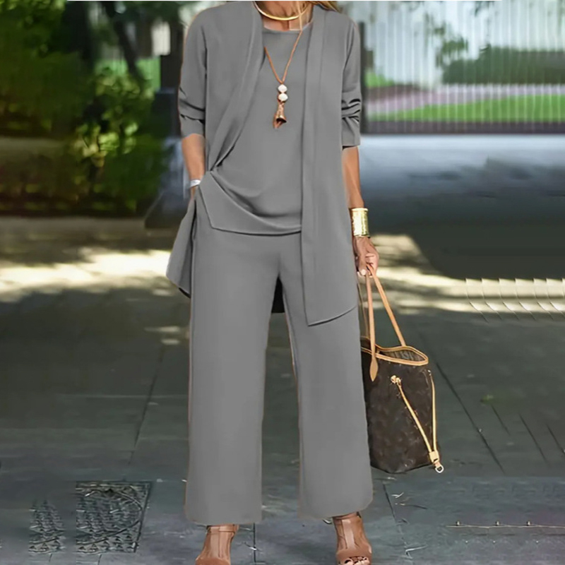 Women's Plus Size Casual 3-Piece Set Open Front Cardigan Sleeveless Vest Pants Solid Color Lounge Set - Image 8