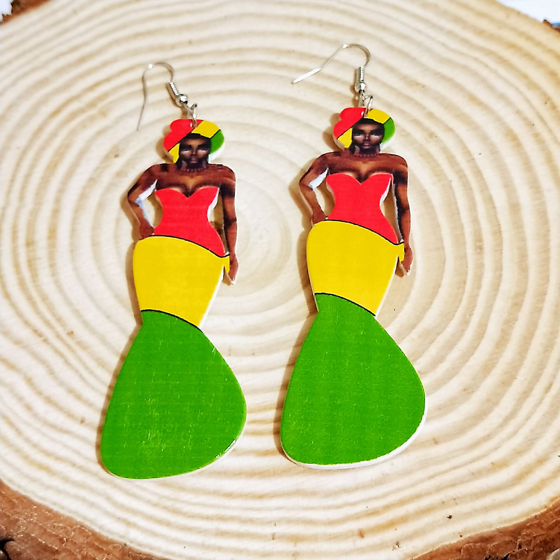 Human Head Pattern Geometric Round Wooden Earrings Head Earrings Earrings Earrings