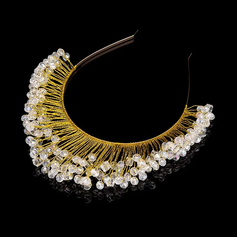 Handmade Crystal Beaded Plate Hair Accessories Wedding Headdress Bridal Headband - Gold