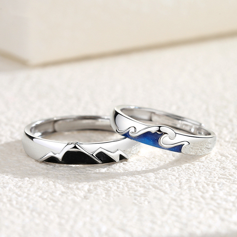 Title 1, Mountain And Sea Love Pattern Male And Female Ring