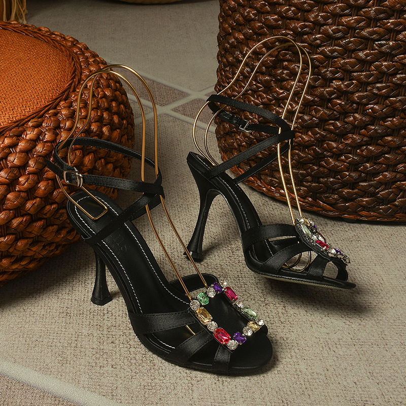 Title 6, Rhinestone Square Buckle Strap Sandals