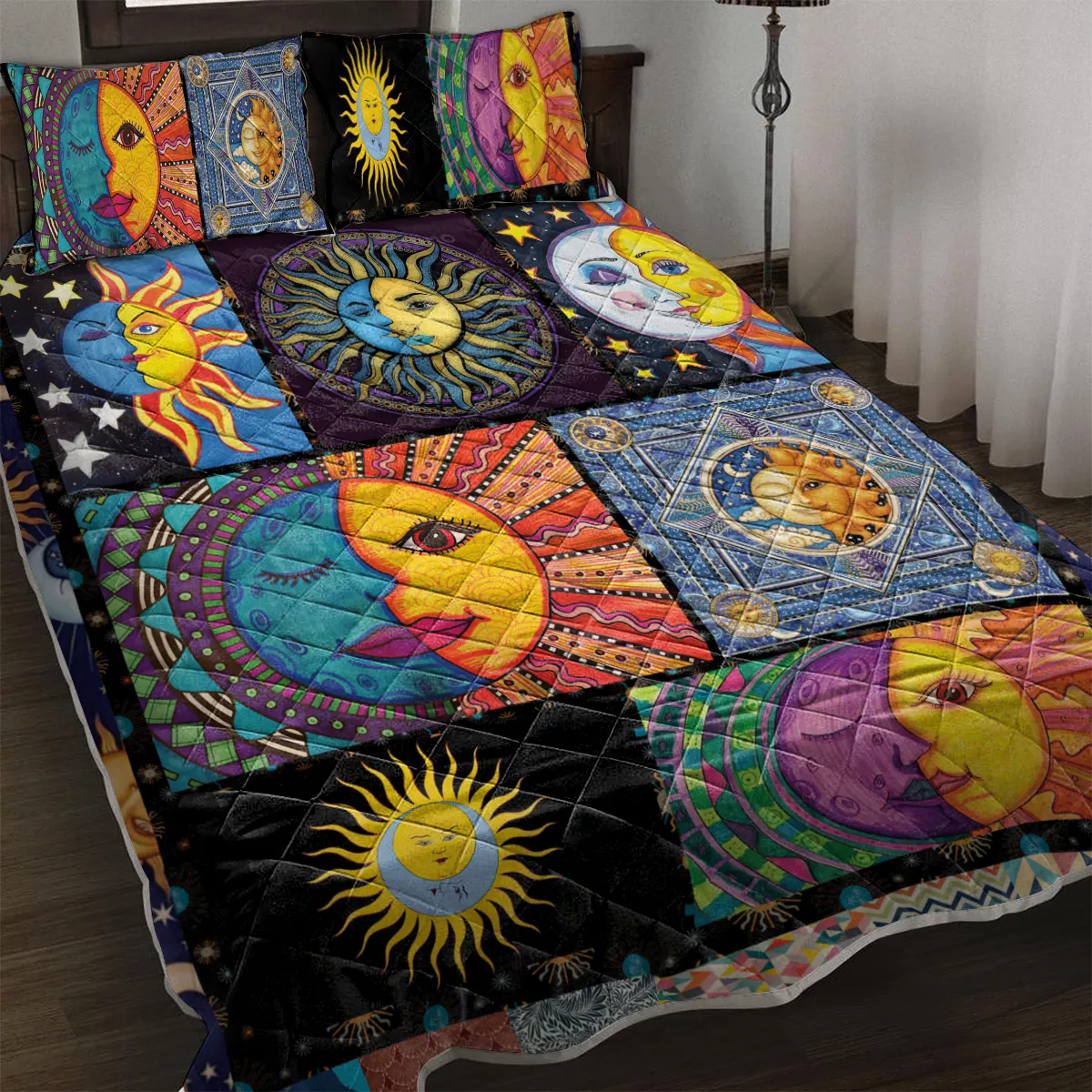 Bohemian Sun Moon Pattern Quilt Set Microfiber