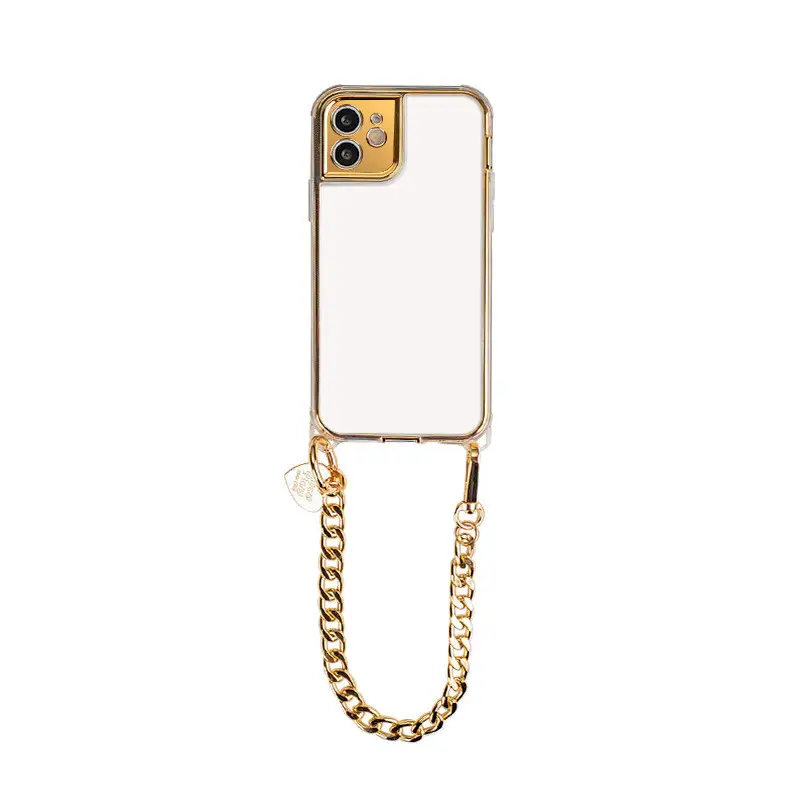 Hanging Hole Portable 11 Chain Mobile Phone Case Silver Simple Transparent