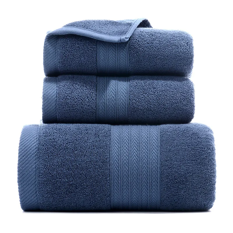 Bath Towel Three-piece Gift Box - Fishbone Blue