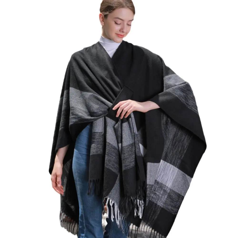 Women's Colorful Stripe Belted Shawl Coat
