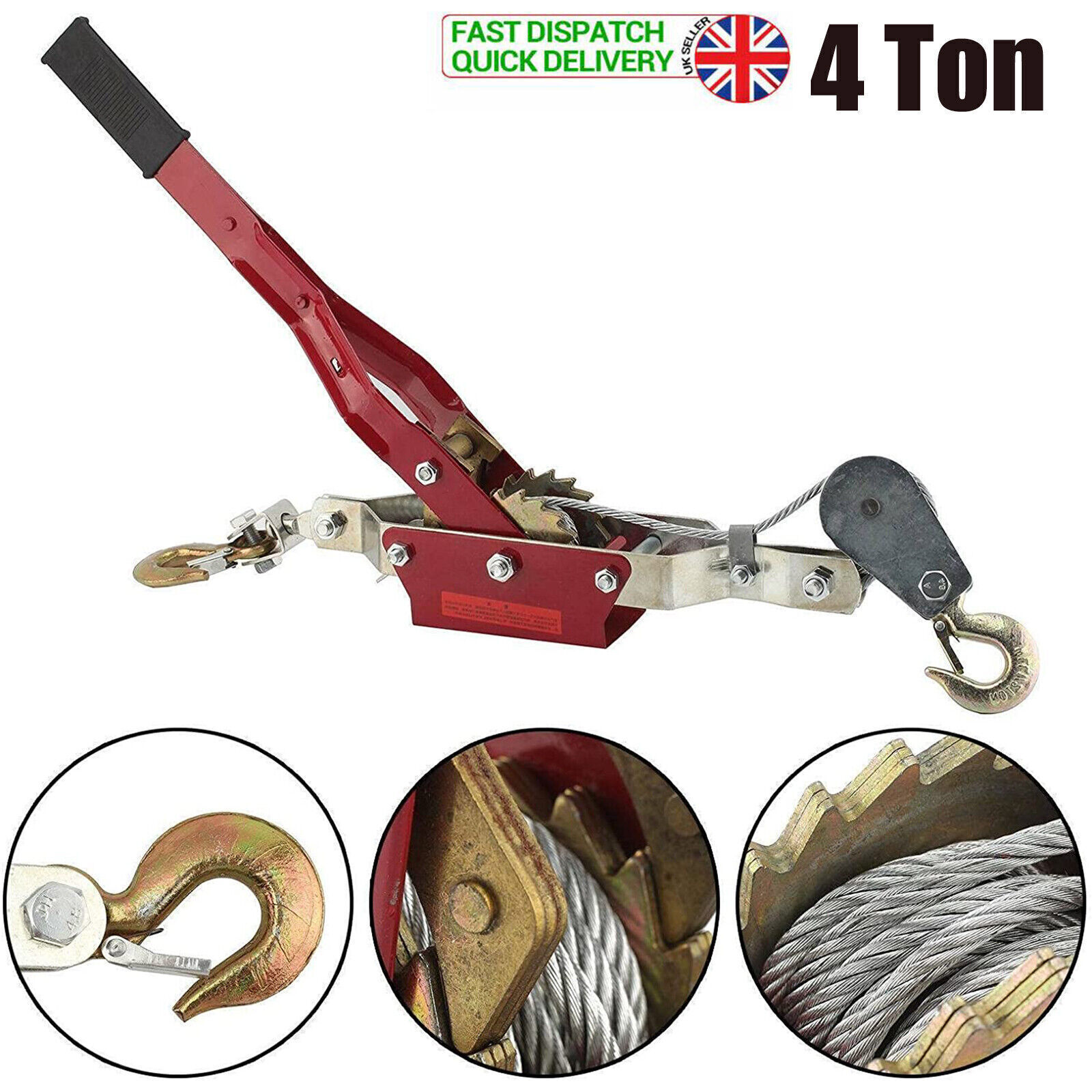 4 Ton Dual Gear Power Puller Heavy Duty 2 Hook Cable Puller Hand Winch Turfer 13
