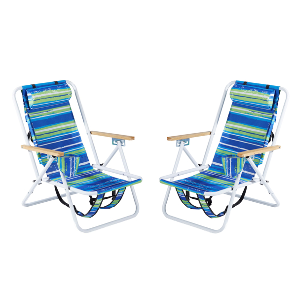 Folding Beach Chair Set Of 2 For Adults, 4 Position Portable Backpack Foldable...