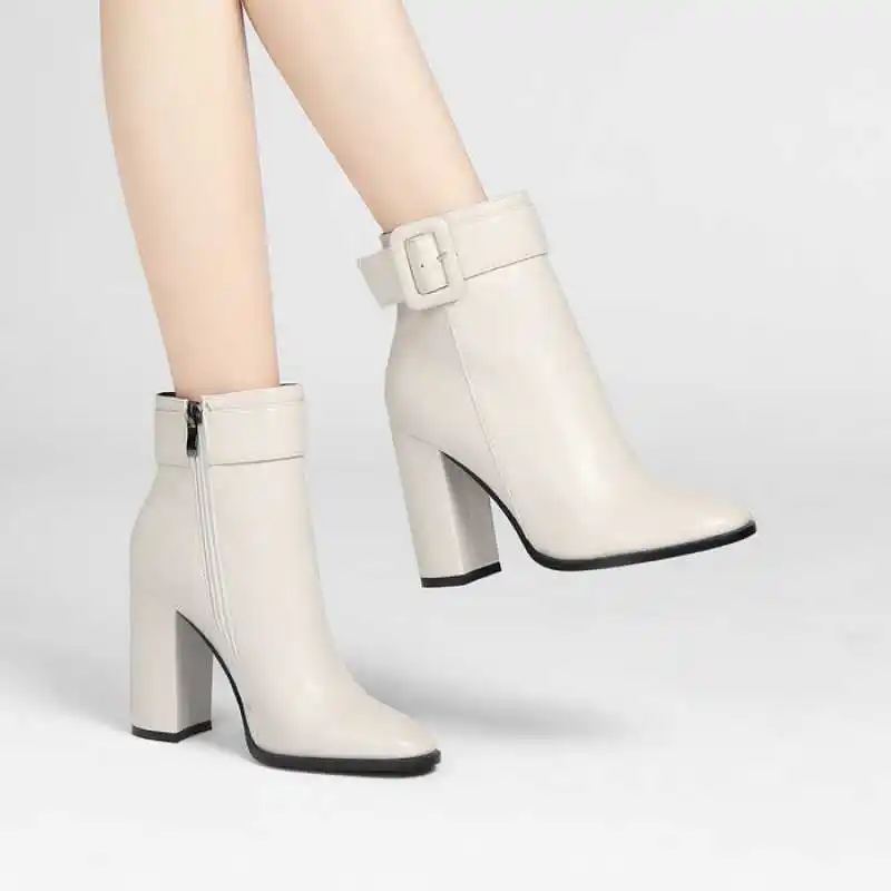 Soft Leather Women Shoes with Thick High Heels