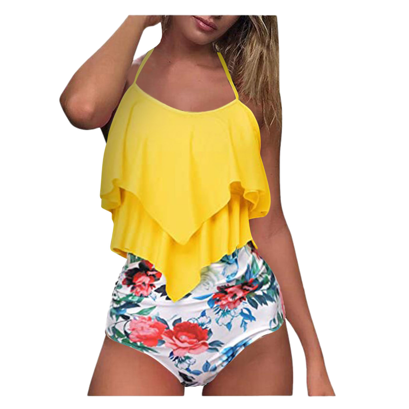 Women's Swimsuit With Double Ruffled Halter Strap And Chest Pad - Image 2
