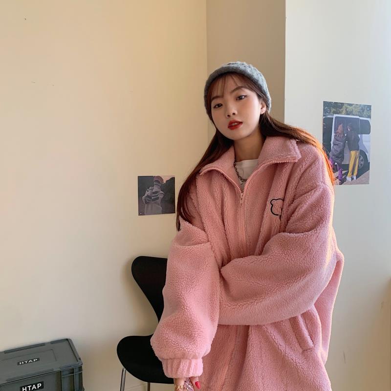 Women's Loose Stand Collar Lamb Wool Coat