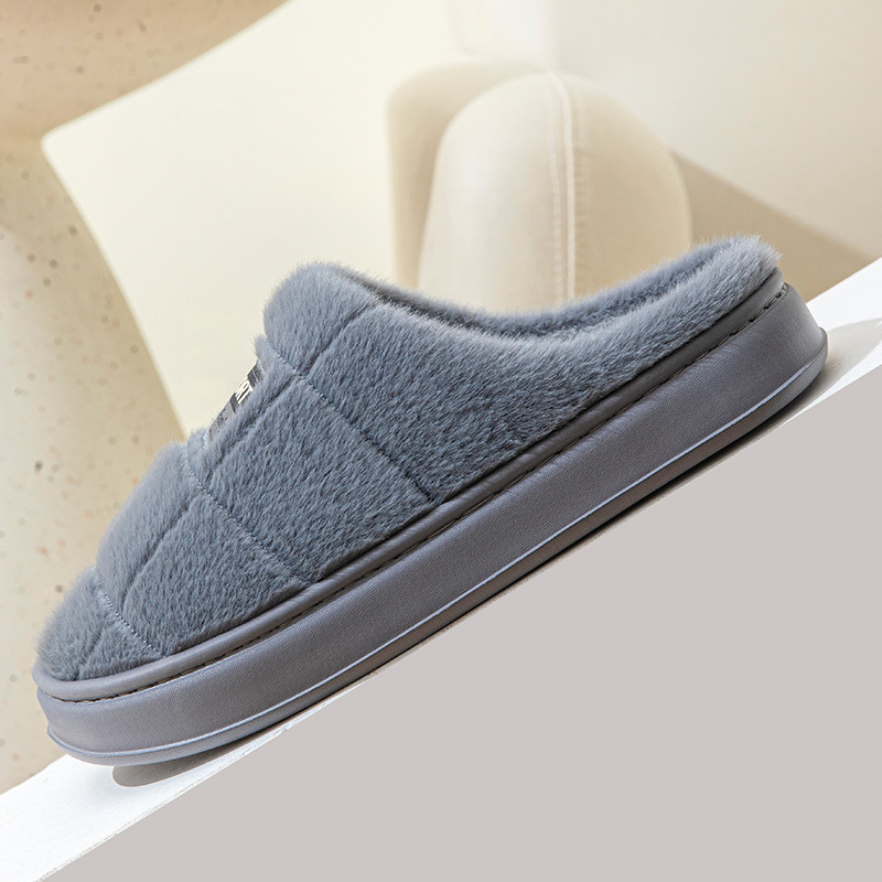 Мужские хлопковые тапочки в клетку, зимняя теплая домашняя обувь, домашние нескользящие тапочки для спальни на толстой подошве, пара