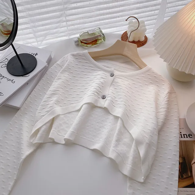 Irregular Short Foldable Tops, Fashionable Long sleeved Knitted Cardigans White - Shop at LoveMi