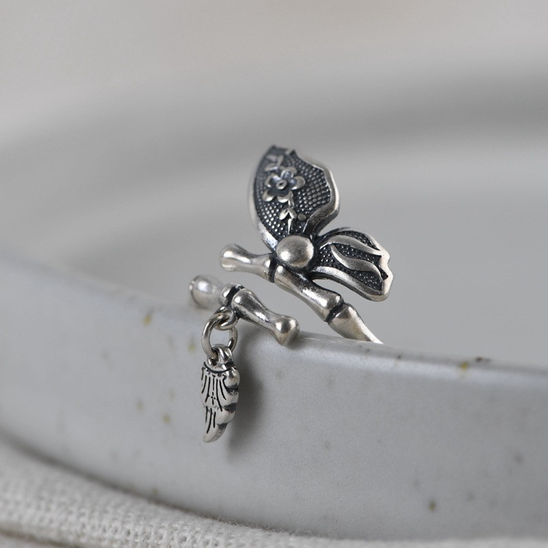 Vintage Thai Wholesale Women's Bamboo Butterfly Silver Ring
