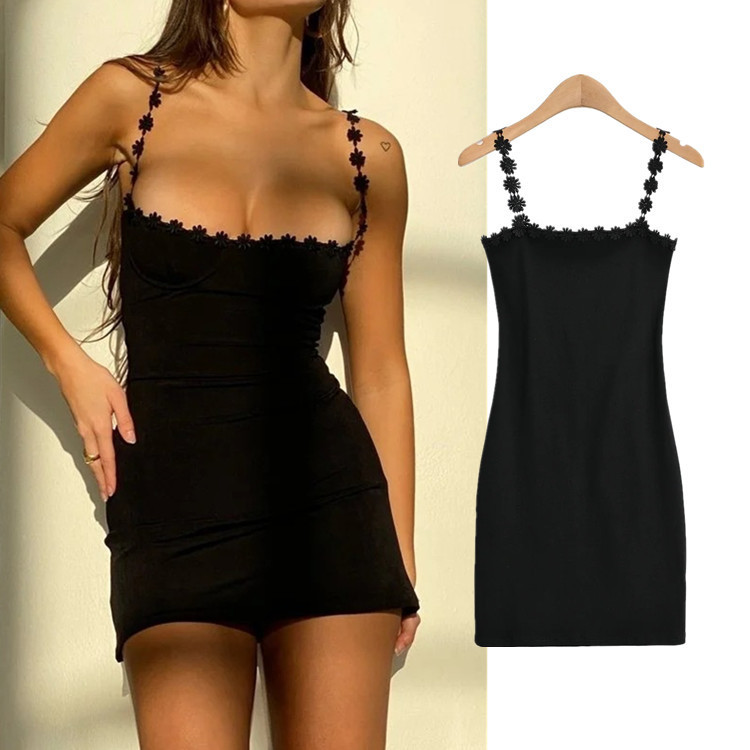 Solid Color Package Hip Skirt Tight Lace Suspender Dress